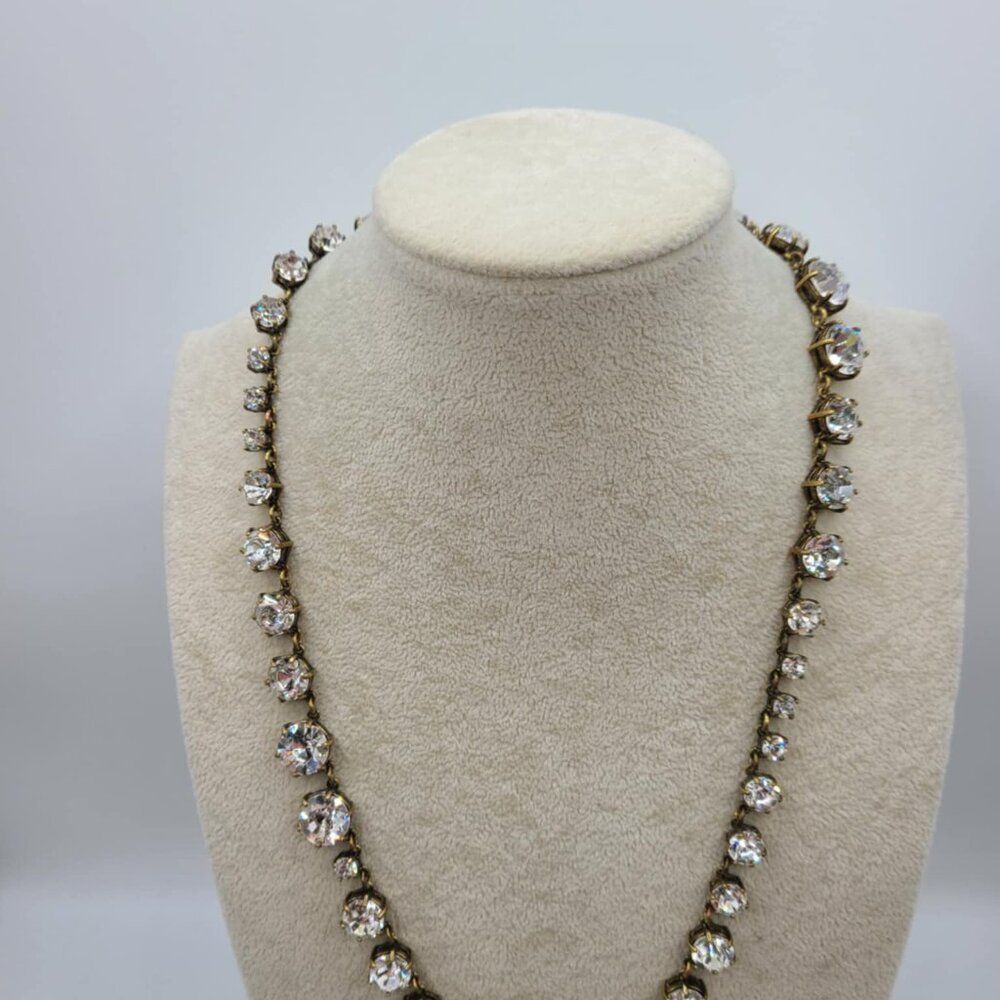 J Crew Antique Brass With Clear Crystal Necklace - Picture 10 of 13